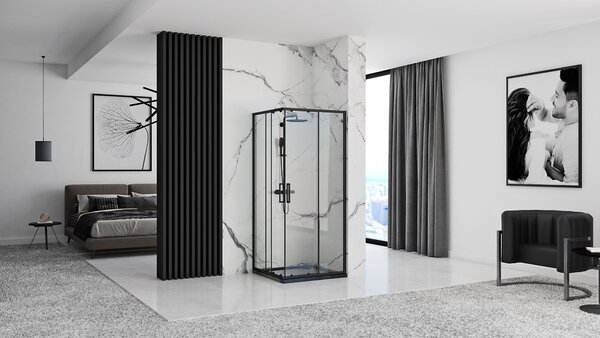 Rea Punto Black Mat, cabină de duș cu uşă glisantă 90 (uşă) x 90 (uşă) x 190 cm, sticlă transparentă de 5 mm, profil negru, REA-K4801