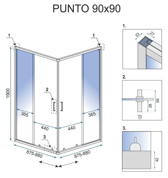 Rea Punto Black Mat, cabină de duș cu uşă glisantă 90 (uşă) x 90 (uşă) x 190 cm, sticlă transparentă de 5 mm, profil negru, REA-K4801