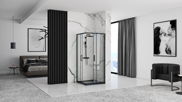 Rea Punto Black Mat, cabină de duș cu uşă glisantă 90 (uşă) x 90 (uşă) x 190 cm, sticlă transparentă de 5 mm, profil negru, REA-K4801