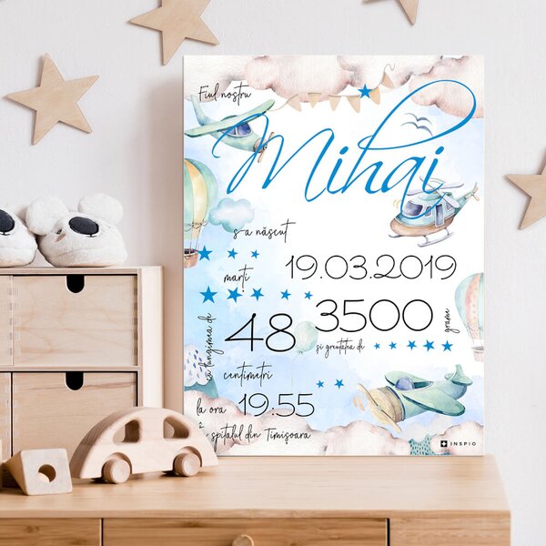 INSPIO-pictură Dibond - Cadou pentru botez - Tăbliță cu dimensiunea 40x30 cm, pentru băiat, cu livrare GRATUITĂ Cadou pentru copil
