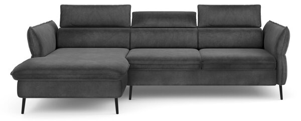 Canapea cu sezlong, model Valentina, picioare din metal inalte, textil plusat
