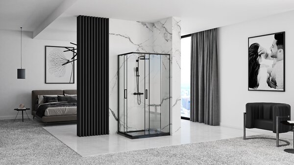 Rea Punto Black Mat, cabină de duș cu ușă glisantă 80 (uşă) x 100 (uşă) x 190 cm, sticlă transparentă de 5 mm, profil negru, REA-K4806