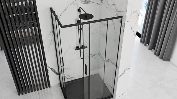 Rea Punto Black Mat, cabină de duș cu ușă glisantă 80 (uşă) x 100 (uşă) x 190 cm, sticlă transparentă de 5 mm, profil negru, REA-K4806