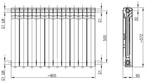 KFA Armatura G500F calorifer de cameră 57.2x80.5 cm podłączenie lateral alb 789-100-44