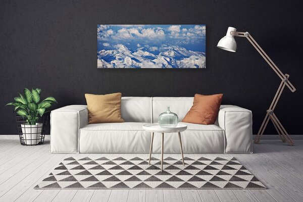 Tablou pe panza canvas Nori de munte Peisaj Alb Albastru Gri