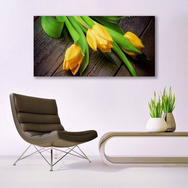 Tablou pe sticla Lalele Floral Galben Verde