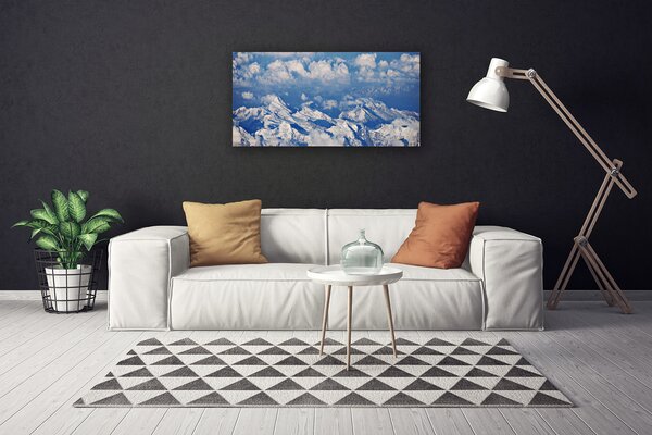 Tablou pe panza canvas Nori de munte Peisaj Alb Albastru Gri