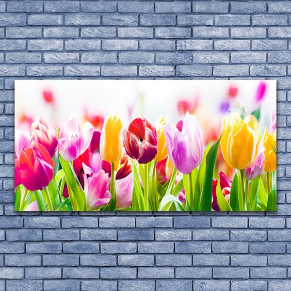 Tablou pe panza canvas Lalele Floral Rosu Roz Verde