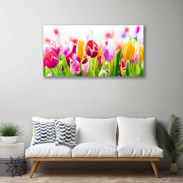 Tablou pe panza canvas Lalele Floral Rosu Roz Verde