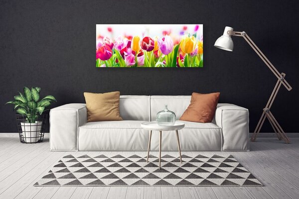 Tablou pe panza canvas Lalele Floral Rosu Roz Verde