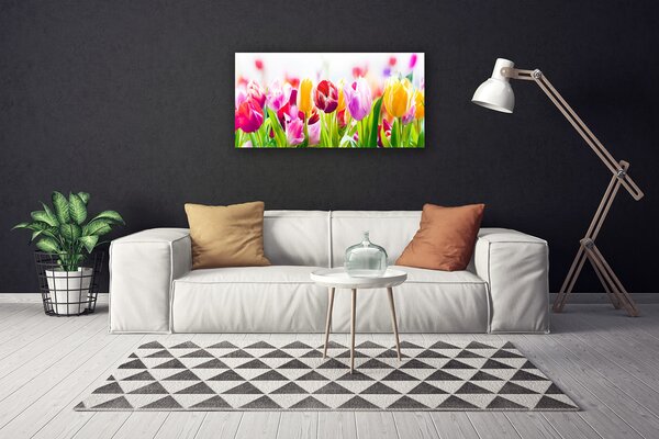 Tablou pe panza canvas Lalele Floral Rosu Roz Verde