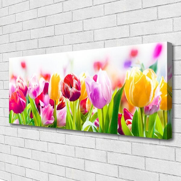 Tablou pe panza canvas Lalele Floral Rosu Roz Verde