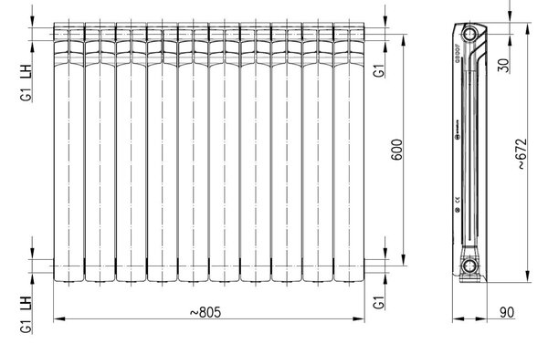 KFA Armatura G600F calorifer de cameră 67.2x80.5 cm podłączenie lateral alb 772-100-44