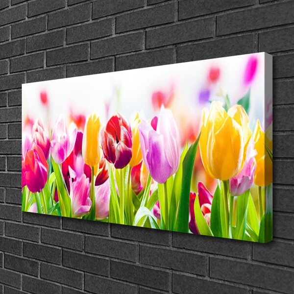 Tablou pe panza canvas Lalele Floral Rosu Roz Verde