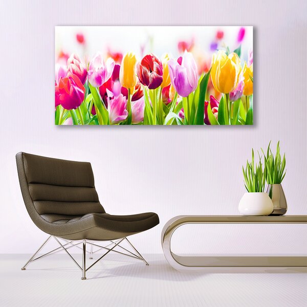 Tablou pe panza canvas Lalele Floral Rosu Roz Verde