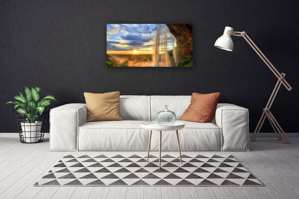 Tablou pe panza canvas Cascada Peisaj Albastru Galben Maro