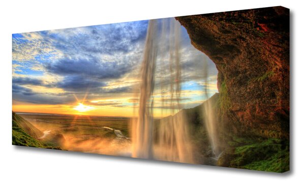 Tablou pe panza canvas Cascada Peisaj Albastru Galben Maro