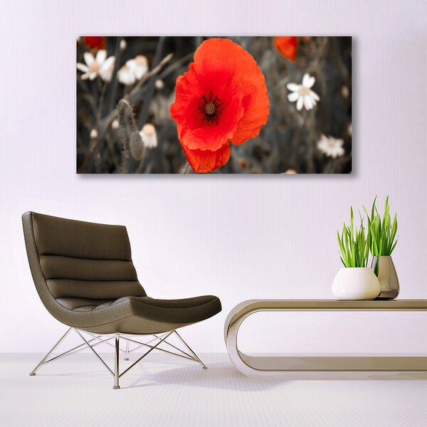 Tablou pe panza canvas Florale flori Roșu Gri