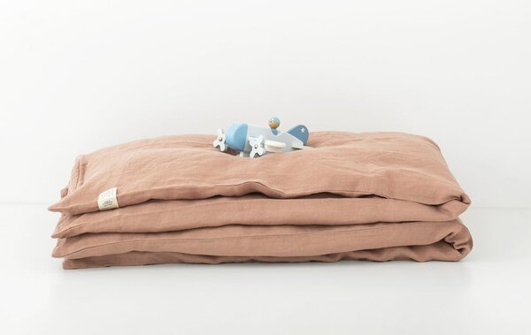 Lenjerie de pat din in pentru copii Linen Tales Nature, 70 x 100 cm, portocaliu
