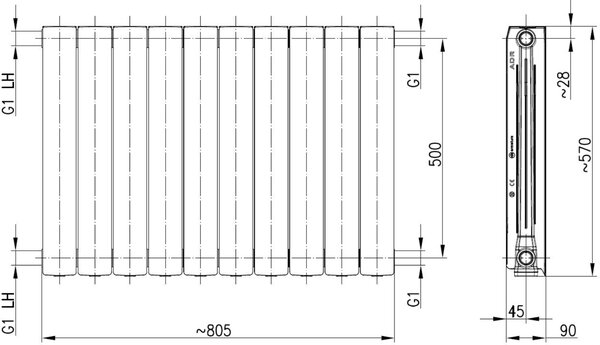 KFA Armatura ADR calorifer de cameră 57x96.6 cm podłączenie lateral negru 763-120-81
