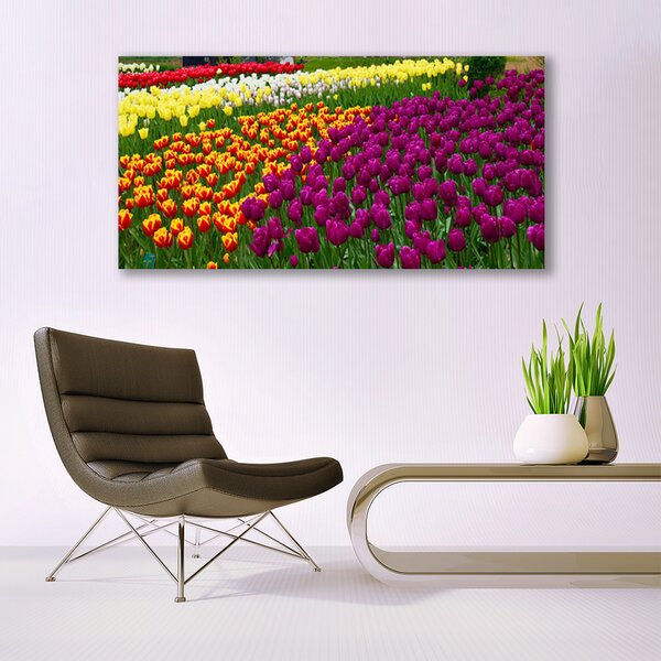 Tablou pe panza canvas Lalele Floral Galben Roșu Verde Alb