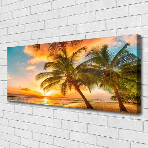Tablou pe panza canvas Palm Tree Sea Peisaj Verde Maro Albastru