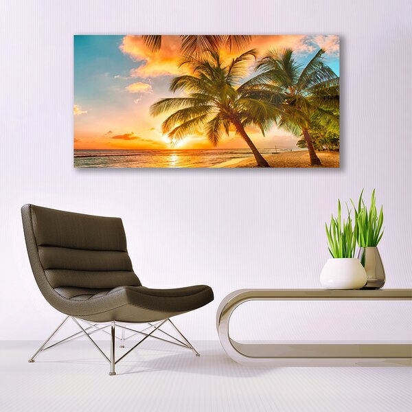 Tablou pe panza canvas Palm Tree Sea Peisaj Verde Maro Albastru
