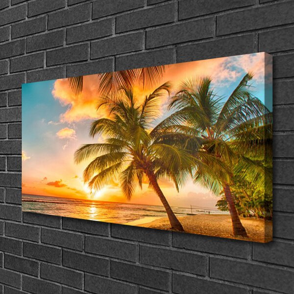 Tablou pe panza canvas Palm Tree Sea Peisaj Verde Maro Albastru
