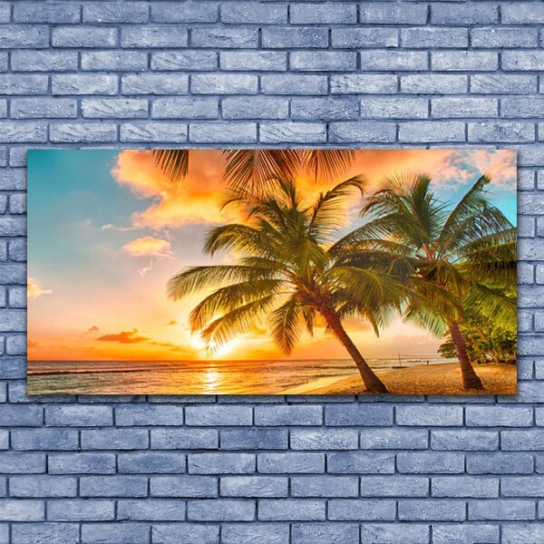 Tablou pe panza canvas Palm Tree Sea Peisaj Verde Maro Albastru
