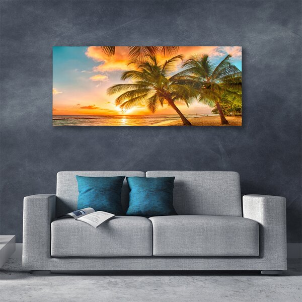 Tablou pe panza canvas Palm Tree Sea Peisaj Verde Maro Albastru