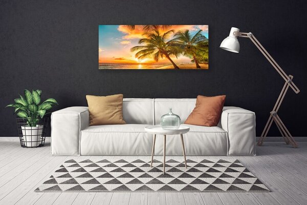 Tablou pe panza canvas Palm Tree Sea Peisaj Verde Maro Albastru