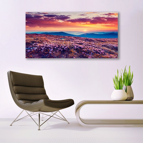 Tablou pe panza canvas Pajiște de munte Flori Natura Violet Albastru Portocaliu