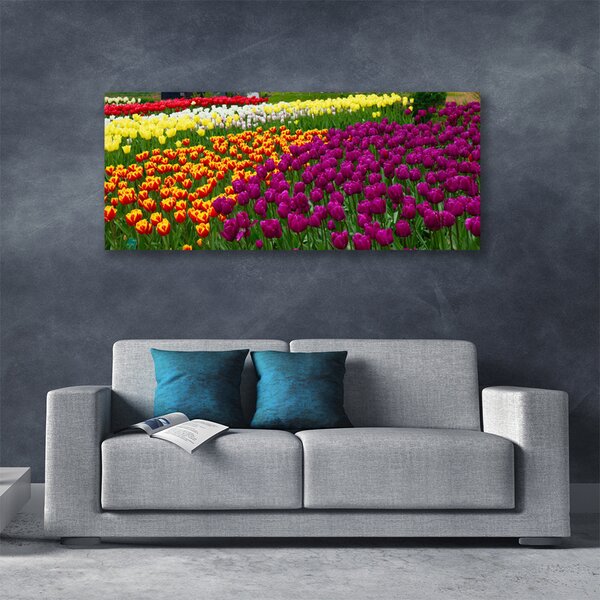 Tablou pe panza canvas Lalele Floral Galben Roșu Verde Alb