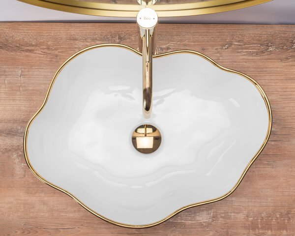 Lavoar pentru blat Rea Pearl Gold Edge Alb Auriu