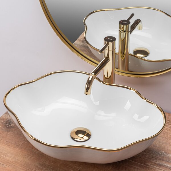Lavoar pentru blat Rea Pearl Gold Edge Alb Auriu