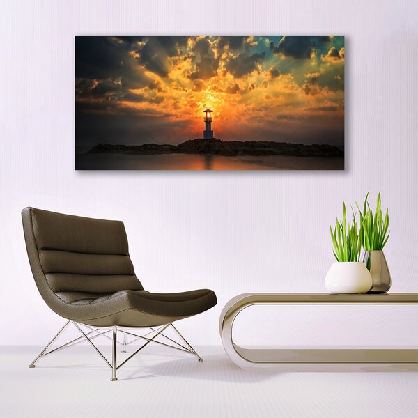 Tablou pe panza canvas Farul Mare Peisaj Gri Galben Negru