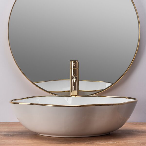 Lavoar pentru blat Rea Pearl Gold Edge Alb Auriu