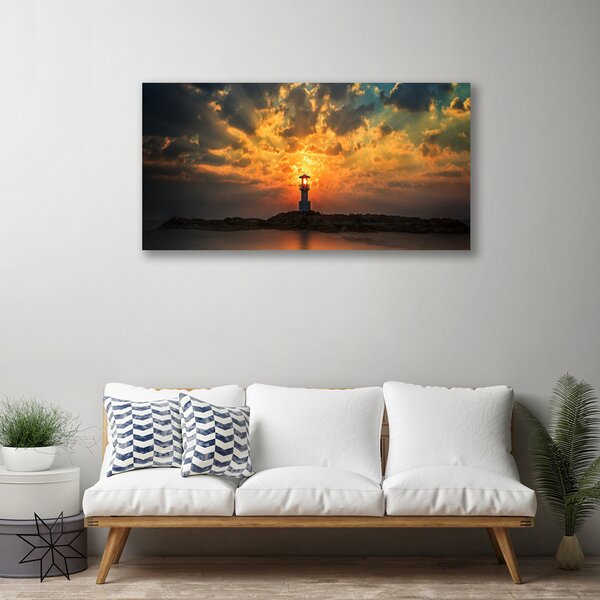 Tablou pe panza canvas Farul Mare Peisaj Gri Galben Negru