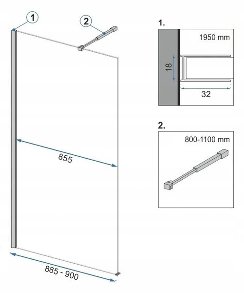 Rea Aero, cabină de duș 90 cm + poliță și cuier EVO, sticlă transparentă de 8 mm, profil negru, KPL-K7581