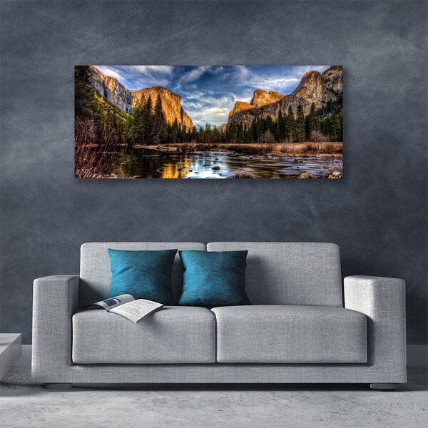 Tablou pe panza canvas Mountain Lake Forest Natura Verde Gri