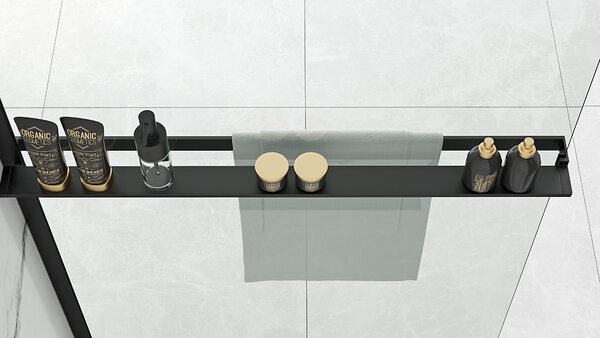 Rea Aero, cabină de duș 90 cm + poliță și cuier EVO, sticlă transparentă de 8 mm, profil negru, KPL-K7581