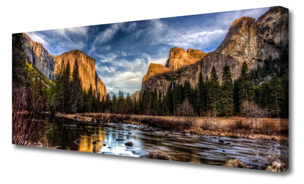 Tablou pe panza canvas Mountain Lake Forest Natura Verde Gri