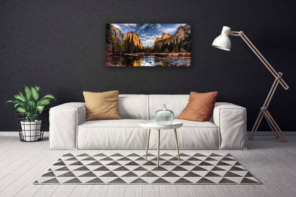 Tablou pe panza canvas Mountain Lake Forest Natura Verde Gri