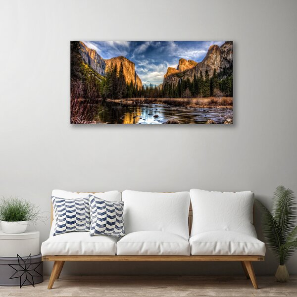 Tablou pe panza canvas Mountain Lake Forest Natura Verde Gri