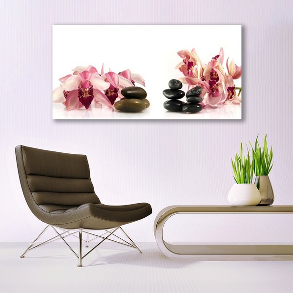 Tablou pe sticla Flori Stones Art Brun Negru Alb