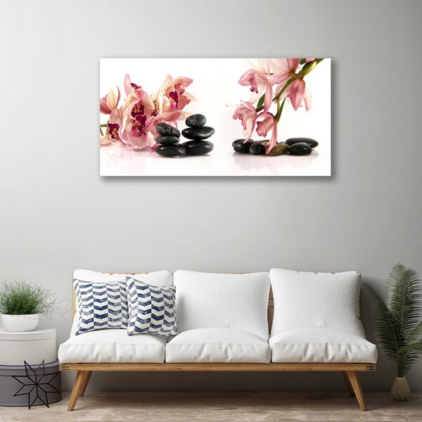 Tablou pe panza canvas Flori Stones Art Brun Negru Alb