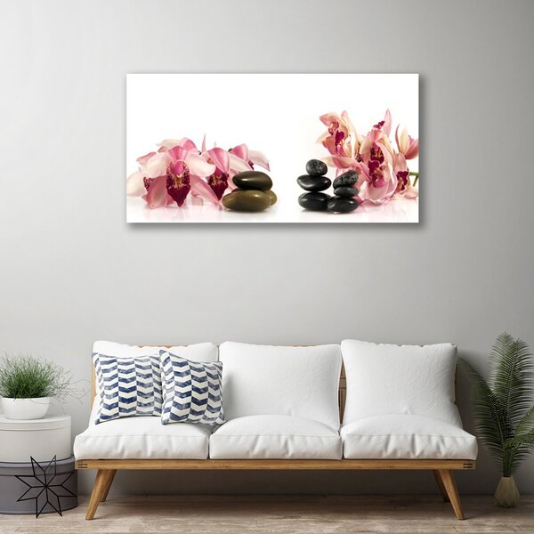 Tablou pe panza canvas Flori Stones Art Brun Negru Alb