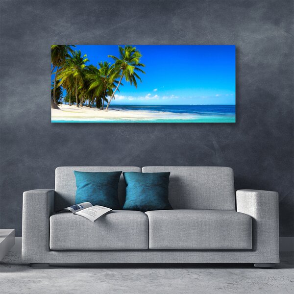 Tablou pe panza canvas Palm Trees Sea Beach Peisaj Alb Verde Albastru