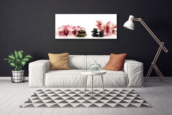 Tablou pe panza canvas Flori Stones Art Brun Negru Alb