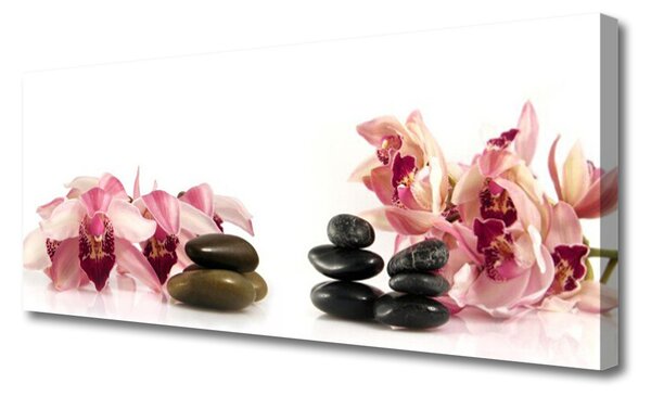 Tablou pe panza canvas Flori Stones Art Brun Negru Alb